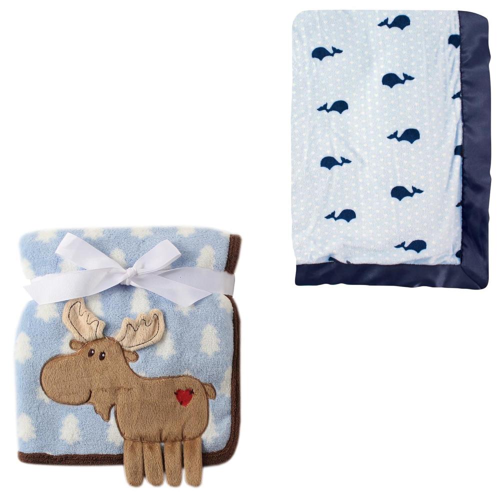 image2Pk Plush Blanket Blue MoosePowder Blue One SizeBlue MooseNavy Whale