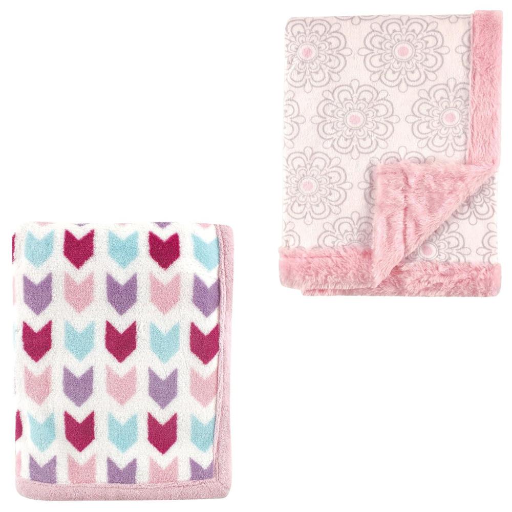 image2Pk Plush Blanket Blue MoosePowder Blue One SizePink ArrowsFloral