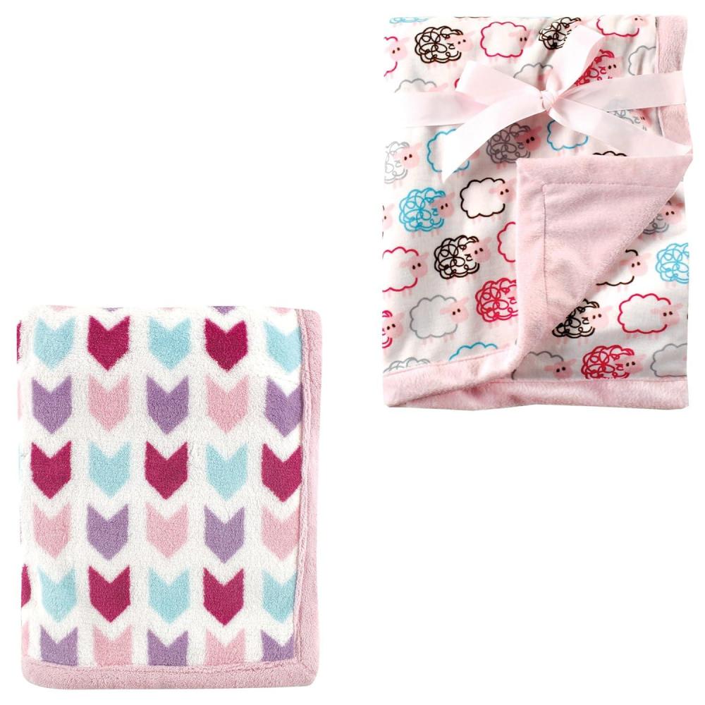 image2Pk Plush Blanket Blue MoosePowder Blue One SizePink ArrowsPink Sheep