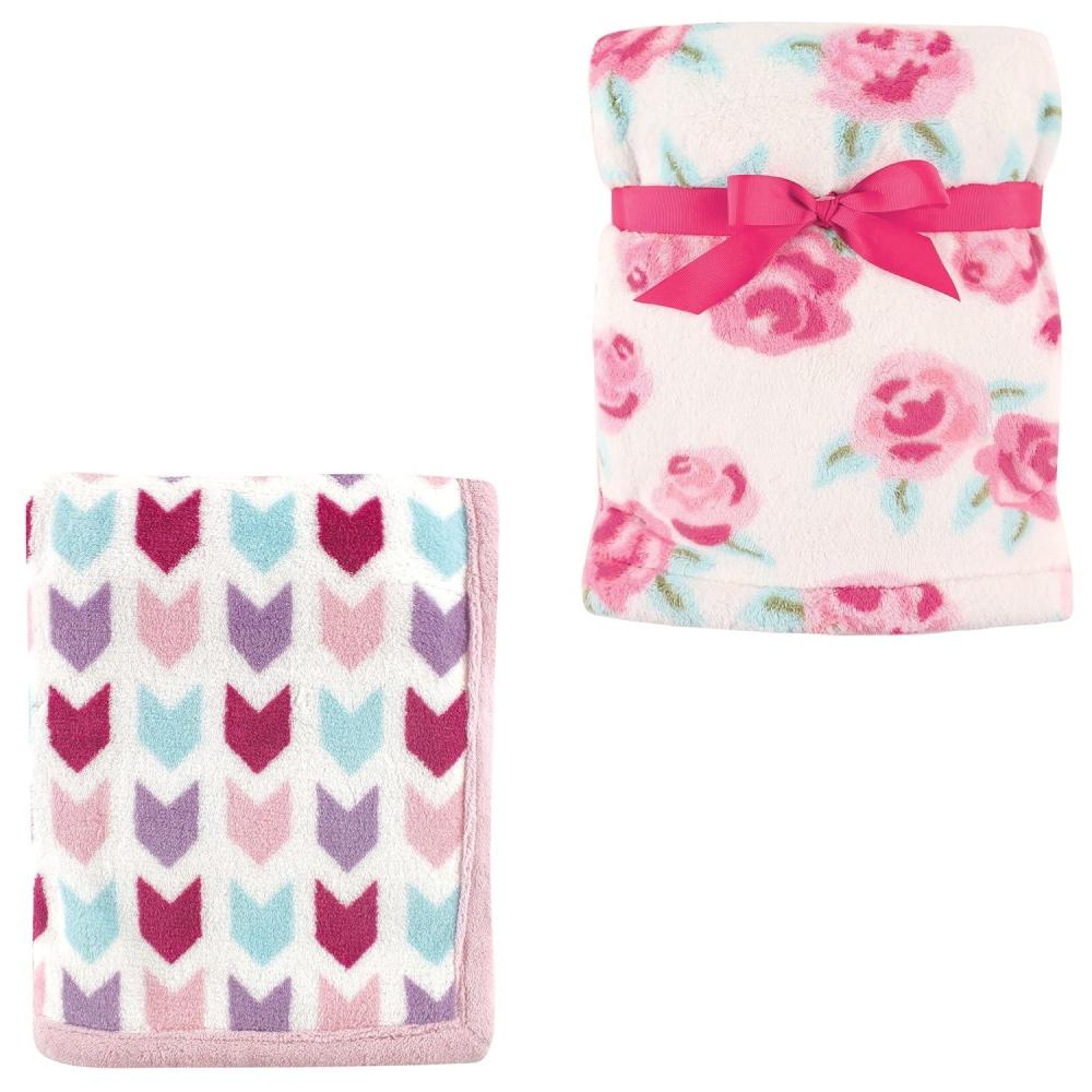 image2Pk Plush Blanket Blue MoosePowder Blue One SizePink ArrowsRose