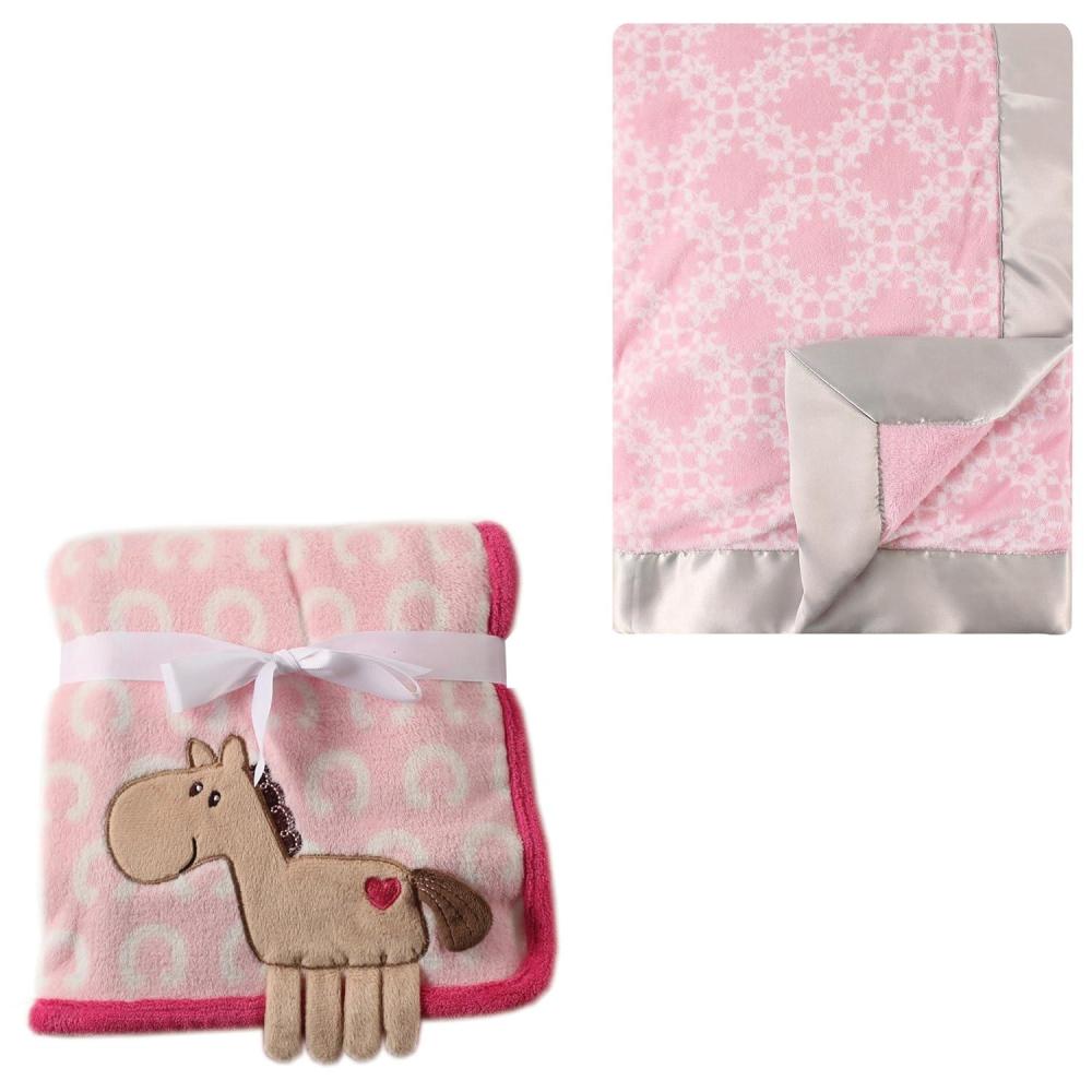 image2Pk Plush Blanket Blue MoosePowder Blue One SizePink PonyDamask