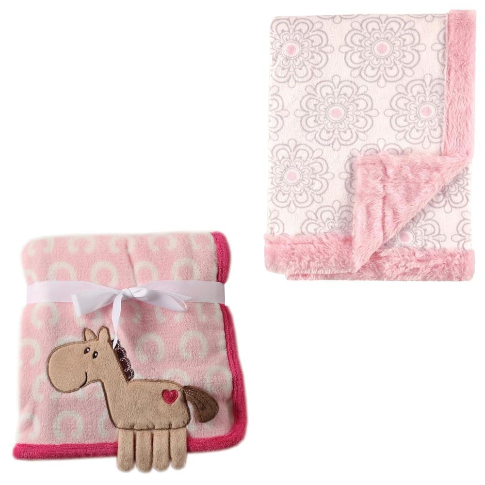 image2Pk Plush Blanket Blue MoosePowder Blue One SizePink PonyFloral