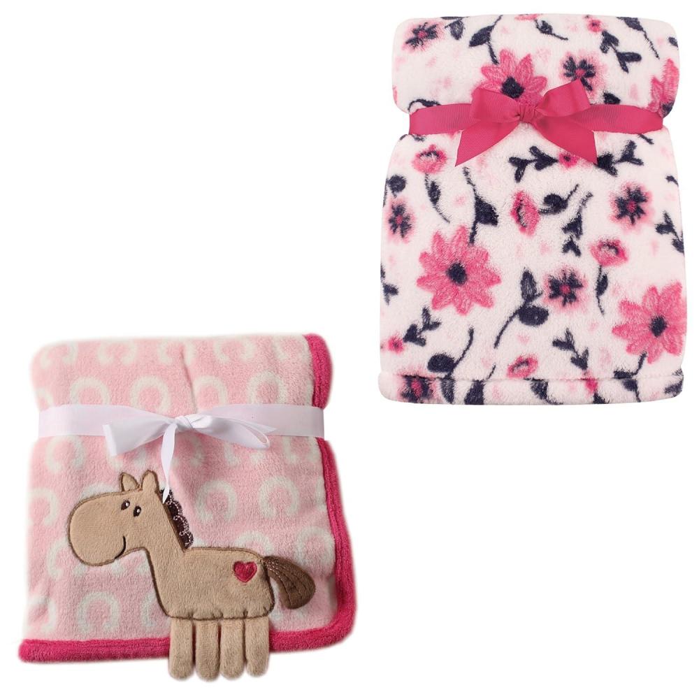 image2Pk Plush Blanket Blue MoosePowder Blue One SizePink PonyModern Floral