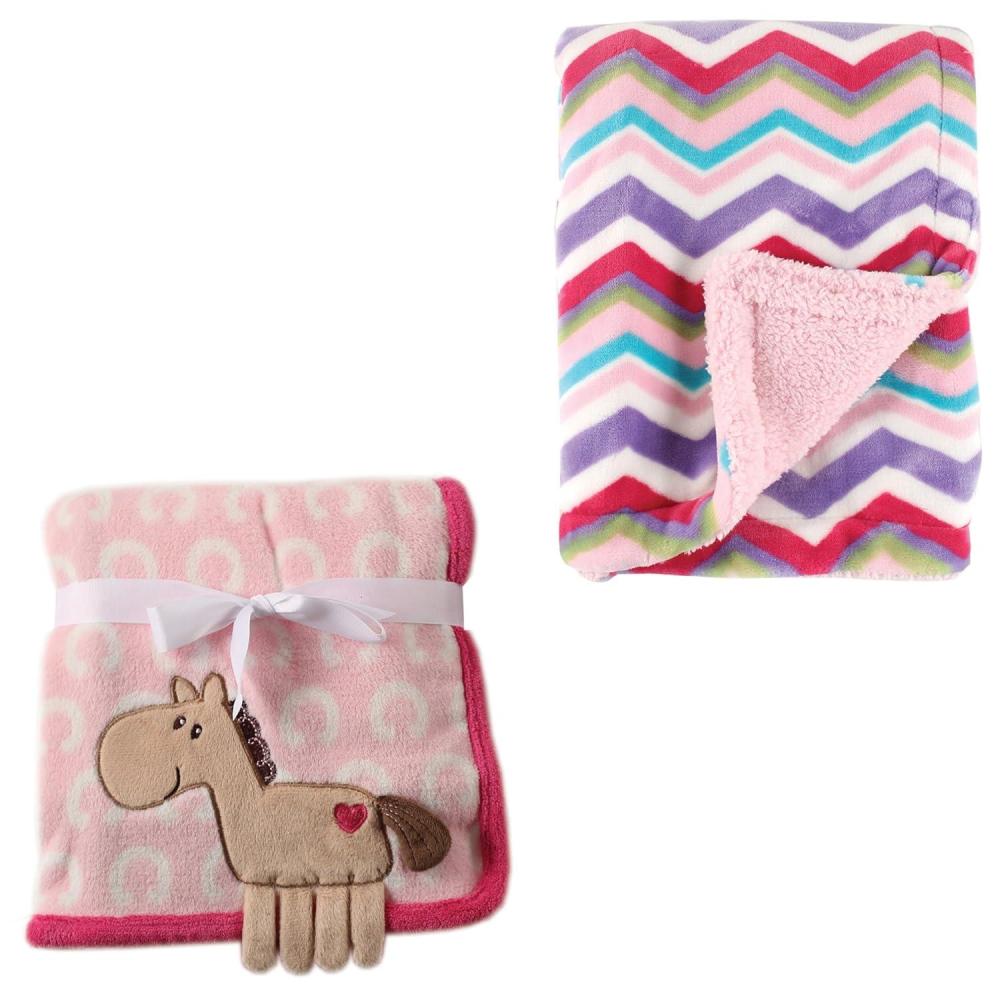 image2Pk Plush Blanket Blue MoosePowder Blue One SizePink PonyPink Chevron