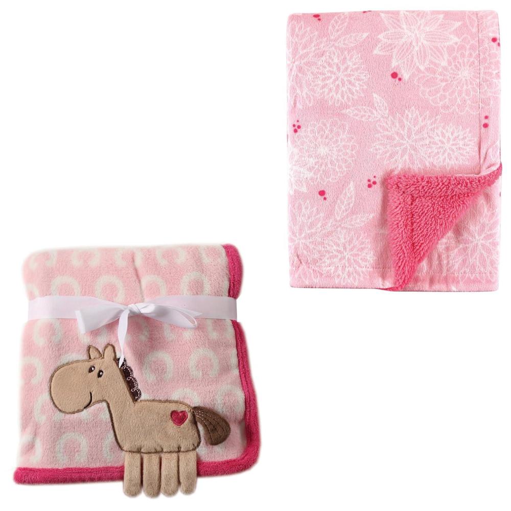 image2Pk Plush Blanket Blue MoosePowder Blue One SizePink PonyPink Floral