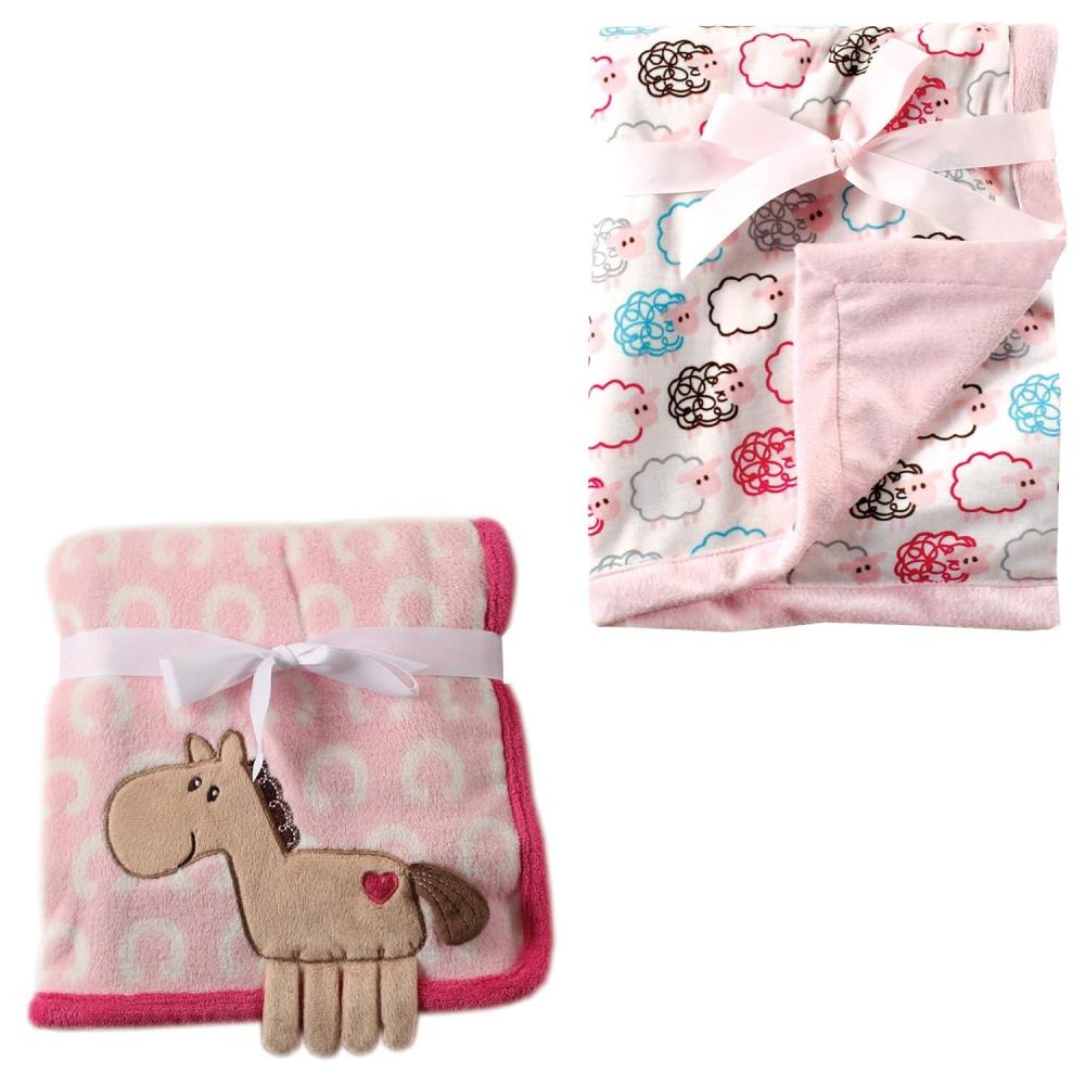 image2Pk Plush Blanket Blue MoosePowder Blue One SizePink PonyPink Sheep