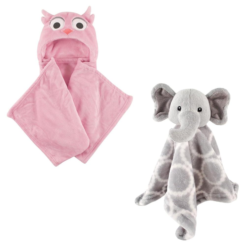 imageHooded Blanket ampamp Security BlanketPink OwlGray Elephant