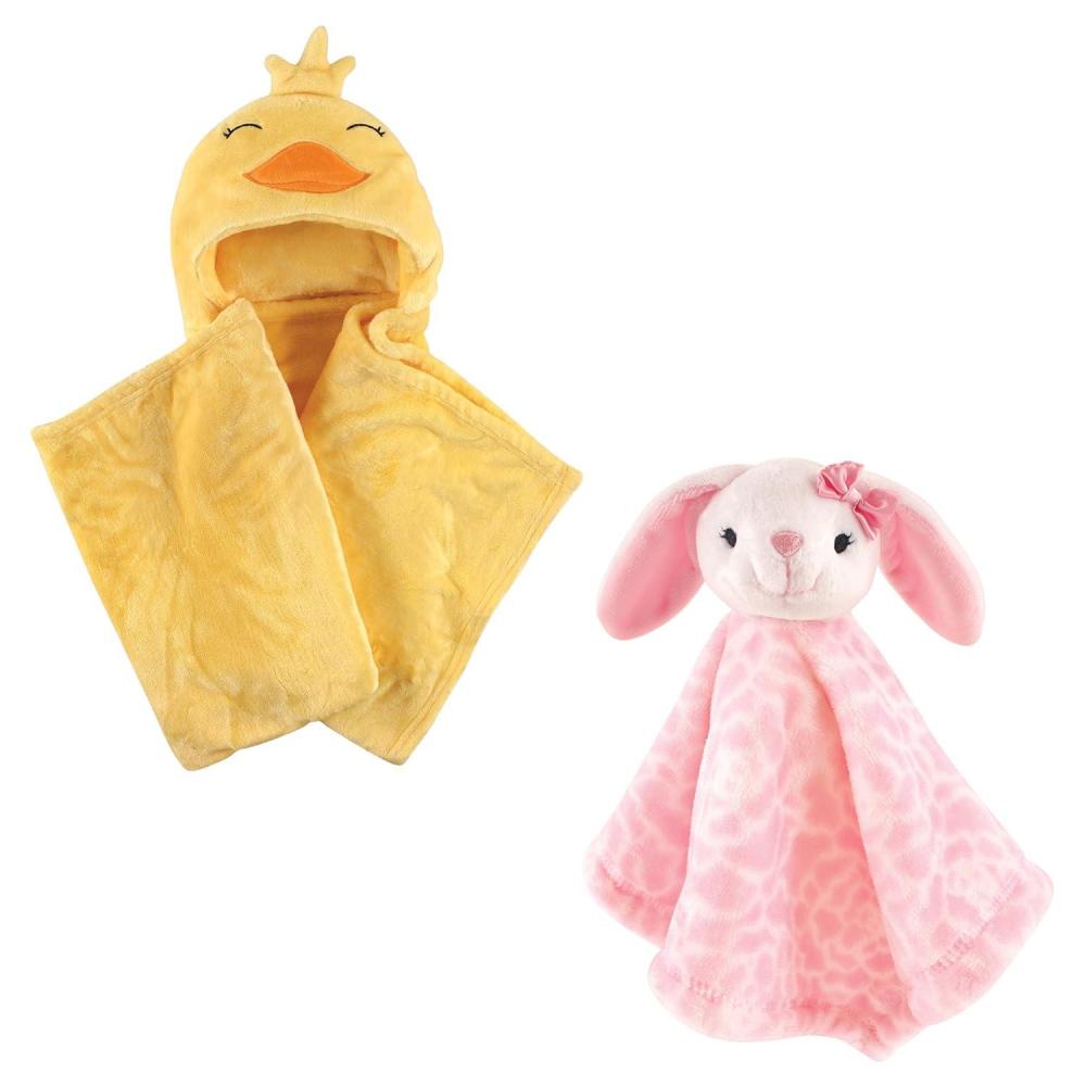 imageHooded Blanket ampamp Security BlanketYellow DuckPink Bunny