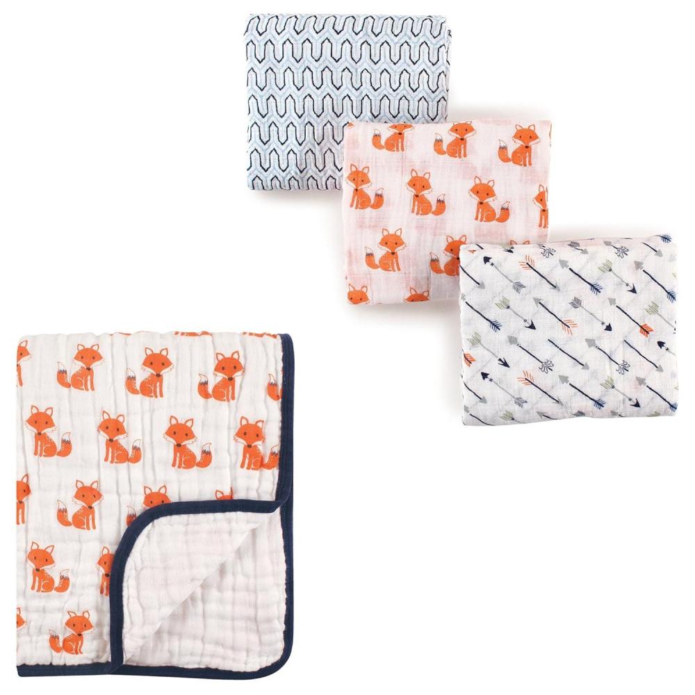 imageHudson Baby Muslin Swaddle Blanket 3Pack ampamp 4Layer Tranquility Muslin BlanketFoxes