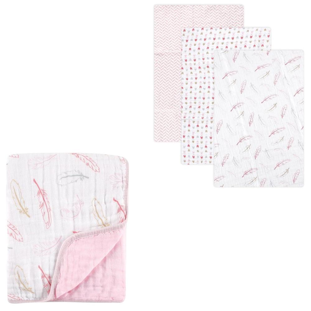 imageHudson Baby Muslin Swaddle Blanket 3Pack ampamp 4Layer Tranquility Muslin BlanketPink Feather