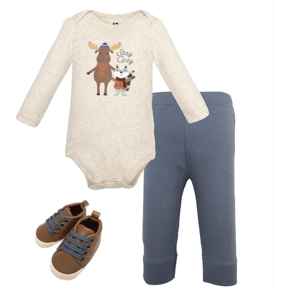 imageHudson Baby Unisex Baby Cotton Bodysuit Pant and Shoe SetStay Cozy