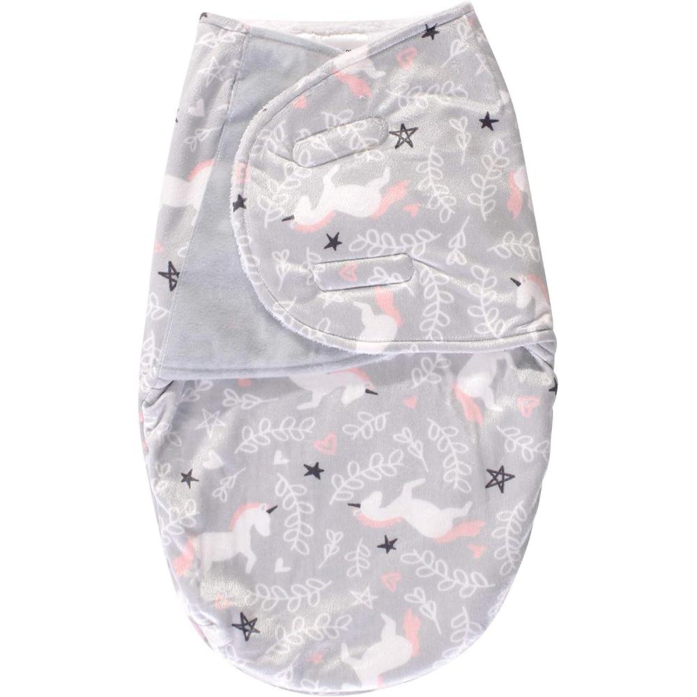 imageHudson Baby Unisex Baby Plush Swaddle Wrap Navy Star 03 MonthsGray Unicorn
