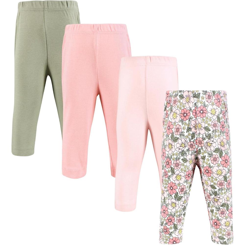 imageHudson Baby Unisex Baby and Toddler Cotton Pants and LeggingsPink Yellow Pretty Floral