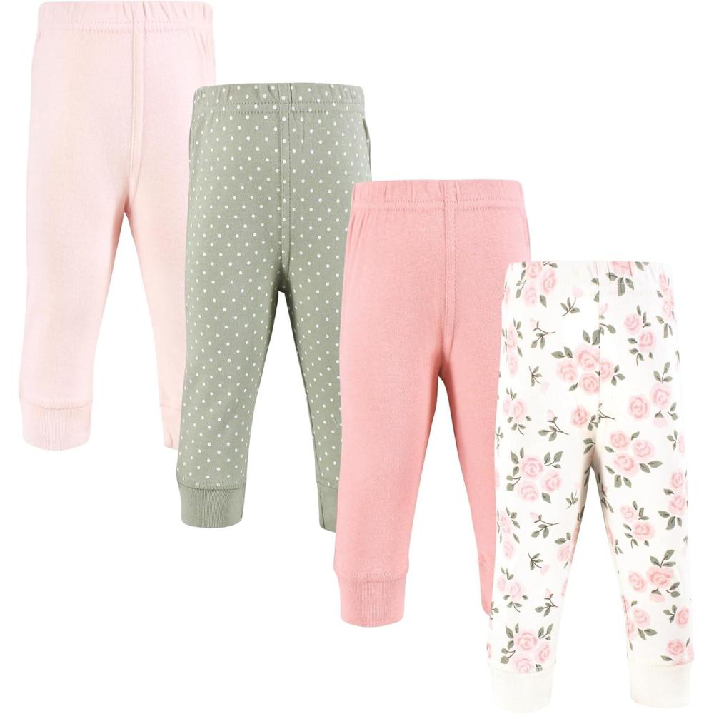 imageHudson Baby Unisex Baby and Toddler Cotton Pants and LeggingsSoft Pink Sage Rose