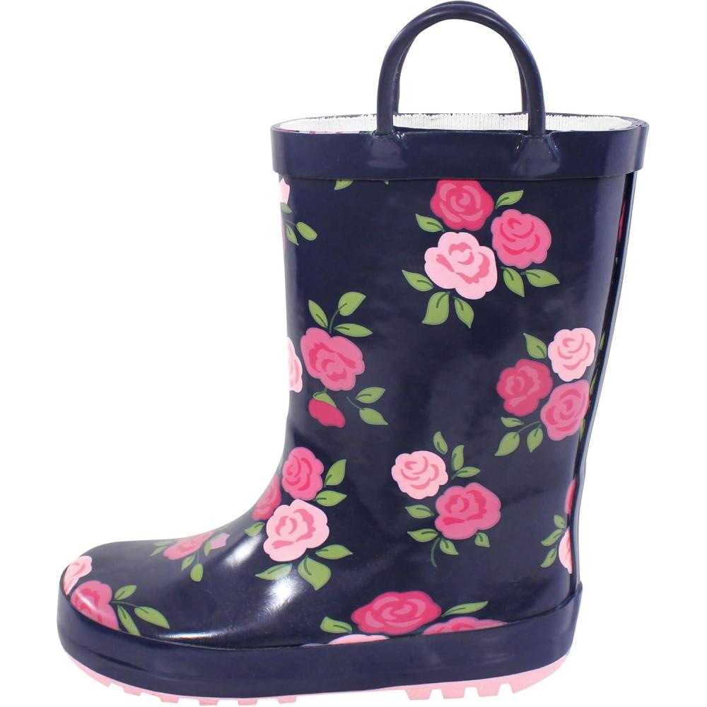 imageHudson Baby Unisex Baby and Toddler Rain BootsMidnight Pink Roses