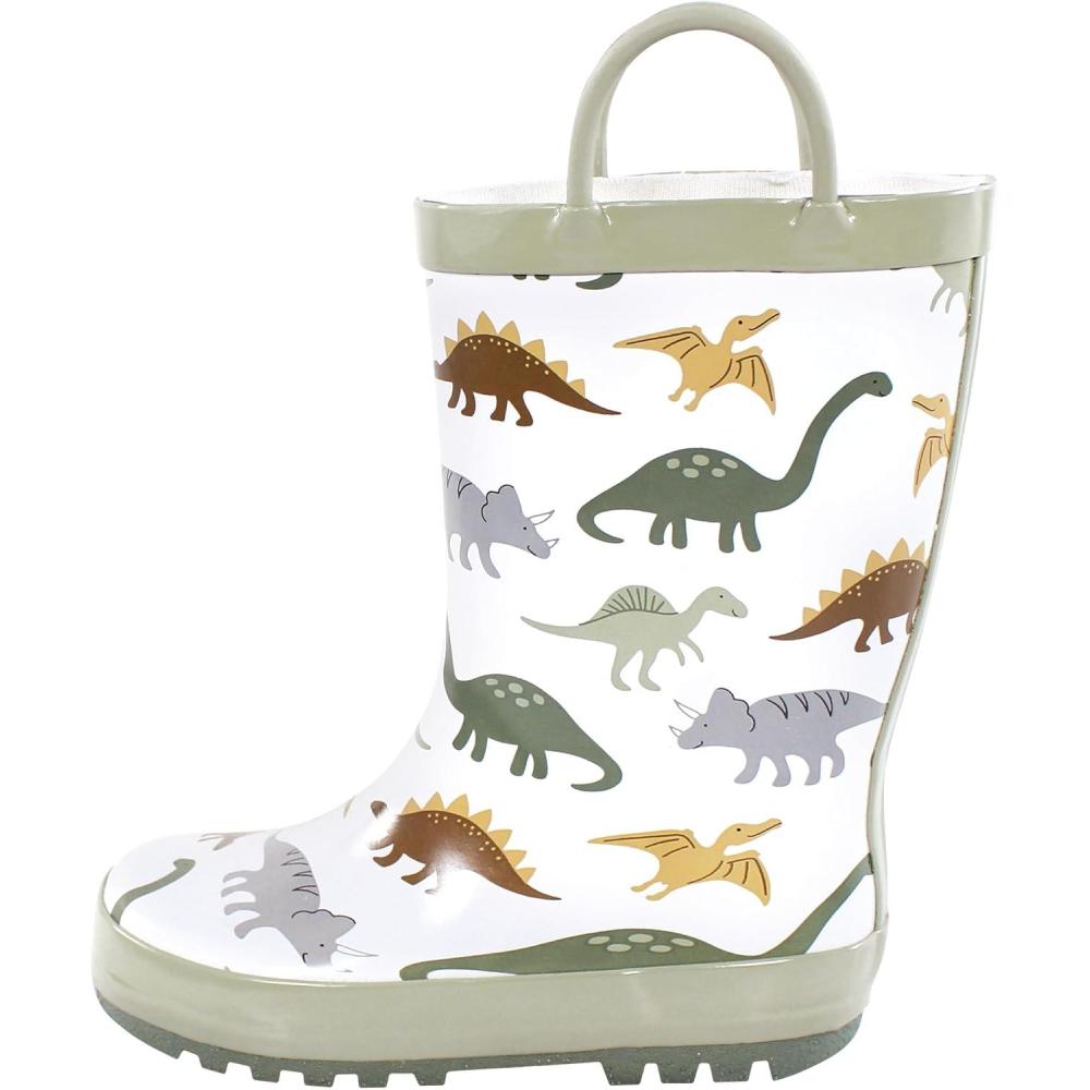 imageHudson Baby Unisex Baby and Toddler Rain BootsNeutral Sage Dinosaurs