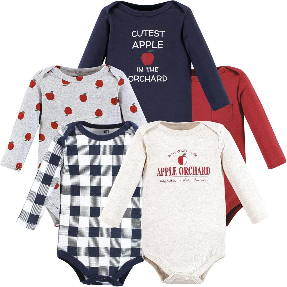 imageHudson Baby babyboys Cotton Longsleeve Bodysuits 5packApple Orchard
