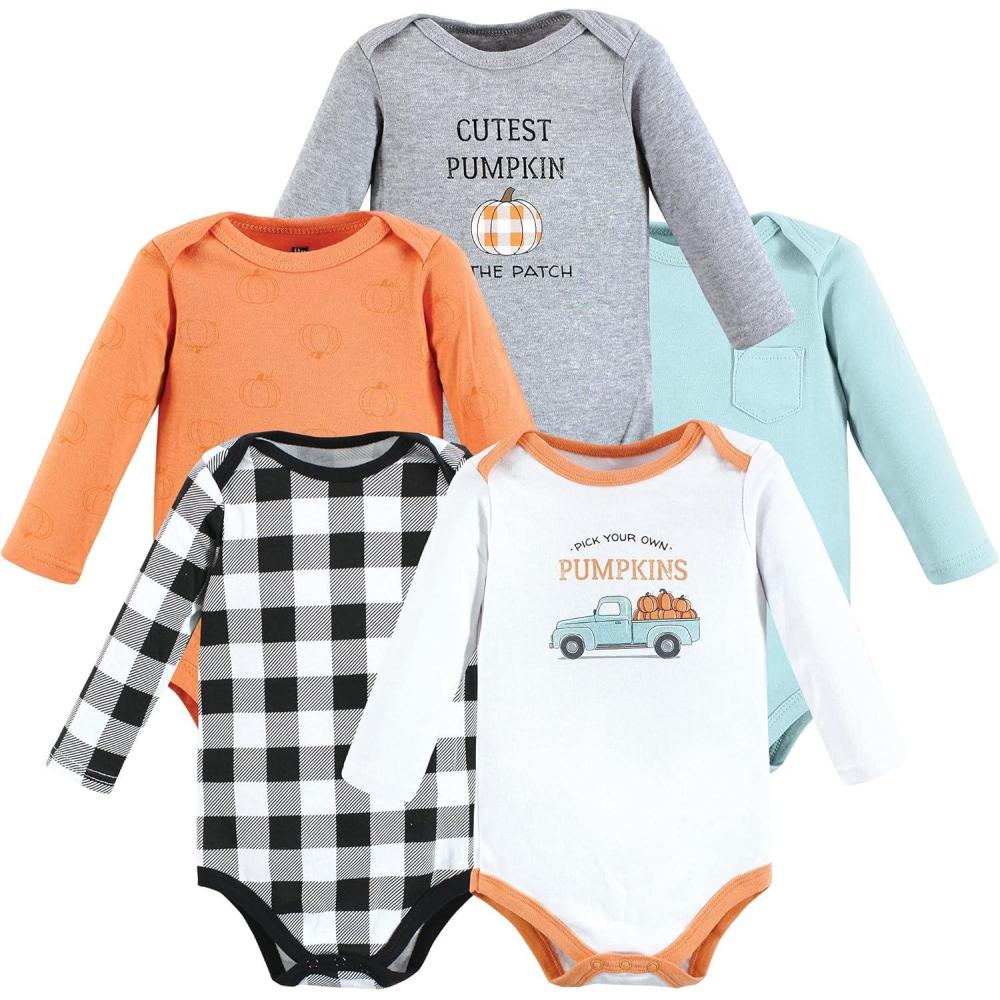 imageHudson Baby babyboys Cotton Longsleeve Bodysuits 5packPumpkin Truck