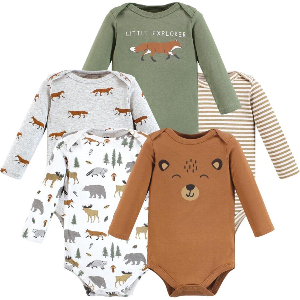 imageHudson Baby babyboys Cotton Longsleeve Bodysuits 5packWoodland Animals