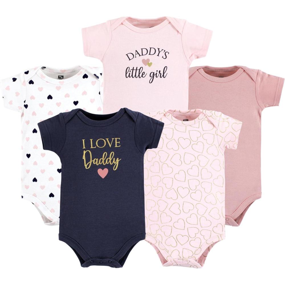 imageHudson Baby babygirls Cotton Bodysuits 5packGirl Daddy Pink Navy