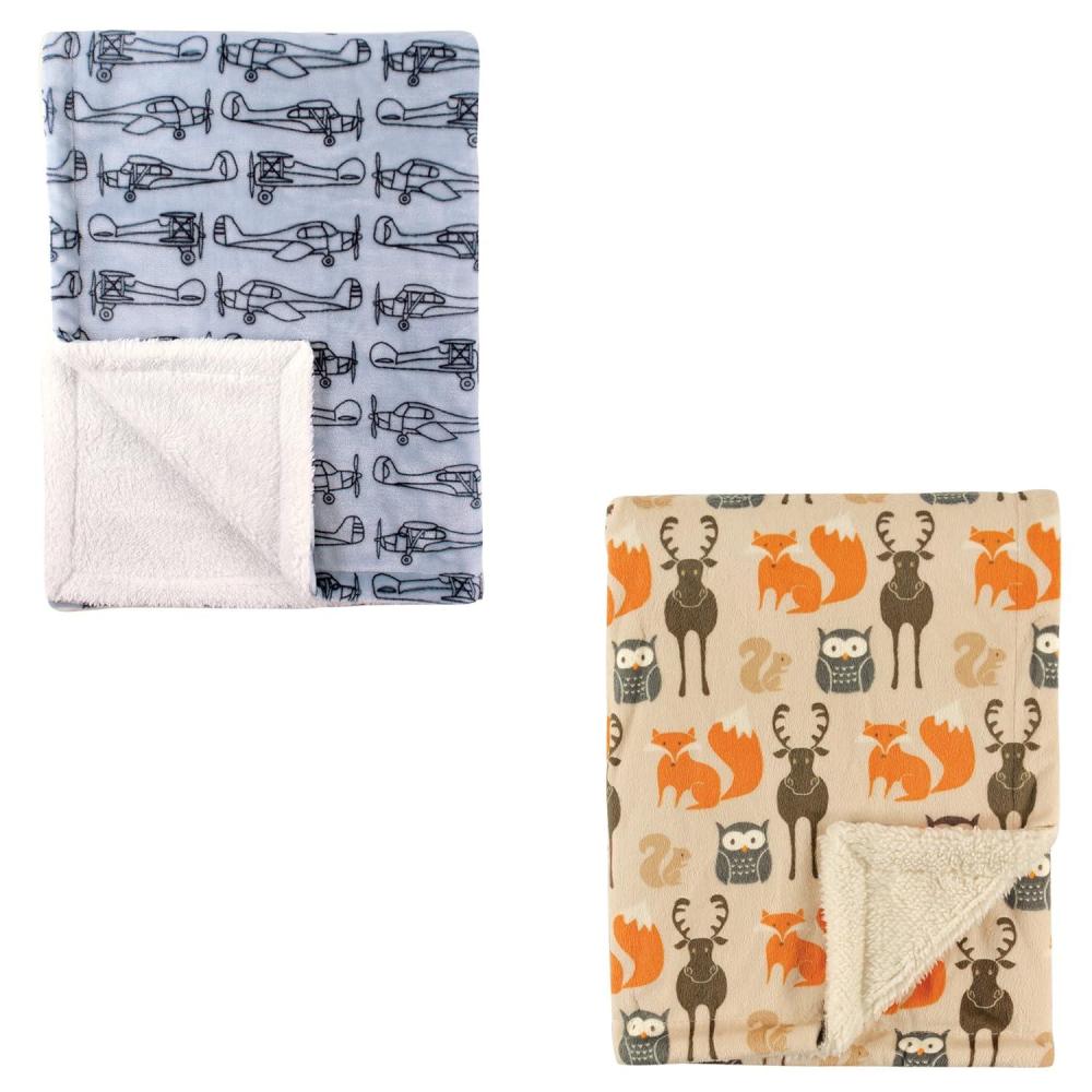 imagePlush Blanket with Sherpa Back 2PackForestAirplane