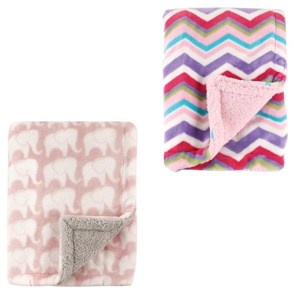 imagePlush Blanket with Sherpa Back 2PackPink ChevronPink Elephant