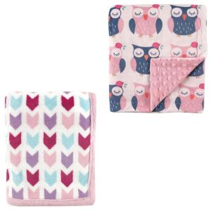 image2Pk Plush Blanket Blue MoosePowder Blue One SizePink ArrowsOwls