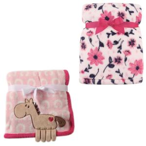 image2Pk Plush Blanket Blue MoosePowder Blue One SizePink PonyModern Floral
