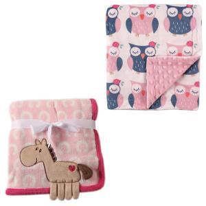 image2Pk Plush Blanket Blue MoosePowder Blue One SizePink PonyOwls