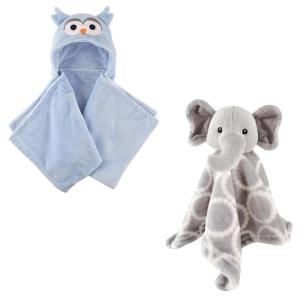 imageHooded Blanket ampamp Security BlanketBlue OwlGray Elephant