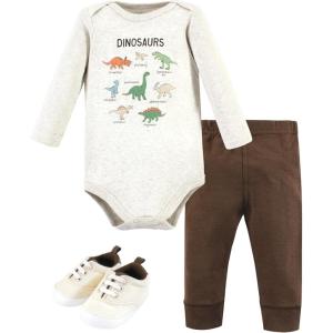 imageHudson Baby Unisex Baby Cotton Bodysuit Pant and Shoe Set Dinosaur Adventures Newborn
