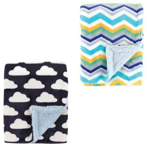 imagePlush Blanket with Sherpa Back 2PackBlue ChevronClouds