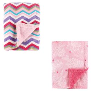 imagePlush Blanket with Sherpa Back 2PackFloralPink Chevron