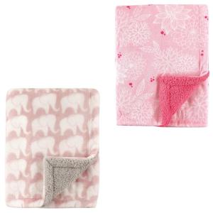 imagePlush Blanket with Sherpa Back 2PackFloralPink Elephant