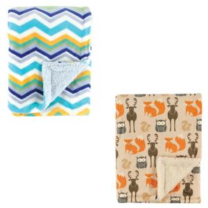 imagePlush Blanket with Sherpa Back 2PackForestBlue Chevron