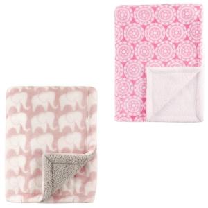 imagePlush Blanket with Sherpa Back 2PackMedallionPink Elephant