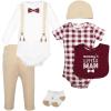imageHudson Baby Unisex Baby Cotton Layette SetBurgundy Tan Suspenders