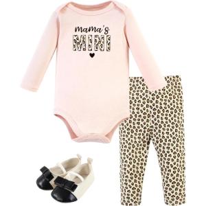 imageHudson Baby Unisex Baby Cotton Bodysuit Pant and Shoe Set Leopard Hearts 03 Months