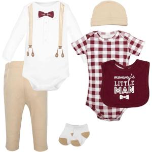 imageHudson Baby Unisex Baby Cotton Layette SetBurgundy Tan Suspenders