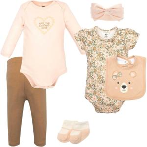 imageHudson Baby Unisex Baby Cotton Layette SetFloral Brown Bear