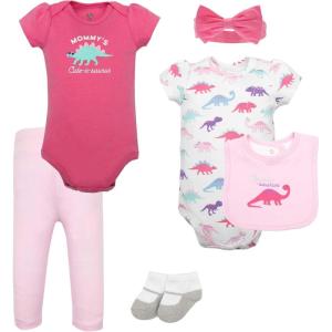 imageHudson Baby Unisex Baby Cotton Layette SetPink Sparklesaurus