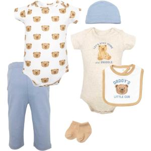imageHudson Baby Unisex Baby Cotton Layette SetTan Blue Teddy Bear