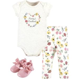 imageHudson Baby babygirls Cotton Bodysuit Pant and Shoe SetSoft Painted Floral