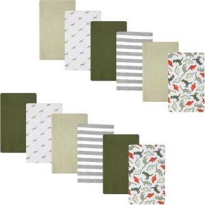 imageHudson Baby Cotton Flannel Burp Cloths 12Pack Bundle Multi Color Dino One Size