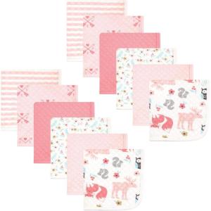 imageHudson Baby Unisex Baby Quilted Cotton Washcloths Pink Safari One SizeGirl Forest