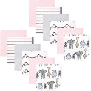 imageHudson Baby Unisex Baby Quilted Cotton Washcloths Pink Safari One SizePink Safari