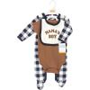 imageHudson Baby Unisex Cotton Sleep and Play Bodysuit and Bandana Bib SetBrown Navy Mamas Boy