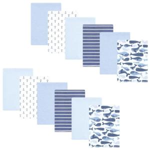 imageHudson Baby Unisex Baby Cotton Flannel Burp Cloths 12Pack Bundle Multi Color Boy Elephant One SizeCute Whales
