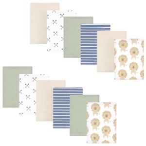 imageHudson Baby Unisex Baby Cotton Flannel Burp Cloths 12Pack Bundle Multi Color Boy Elephant One SizeModern Lion