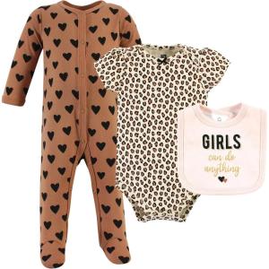 imageHudson Baby Unisex Cotton Sleep and Play Bodysuit and Bandana Bib SetCinnamon Hearts